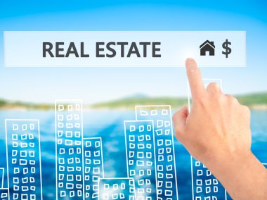 Emlakçı sanal ekranda düğmeye basarak.