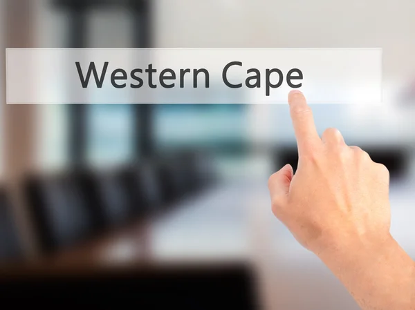 Western Cape - Hand indrukken van een knop op de onscherpe achtergrond conc — Stockfoto