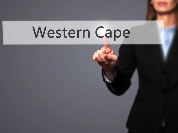 Western Cape - zakenvrouw hand dringende knop op aanraking scree — Stockfoto