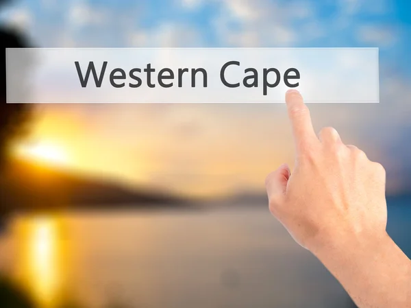 Western Cape - Hand pressing a button on blurred background conc — Stock Photo, Image