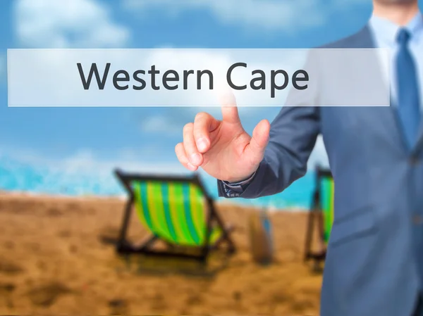Western Cape - zakenman hand dringende knop op touchscreen — Stockfoto