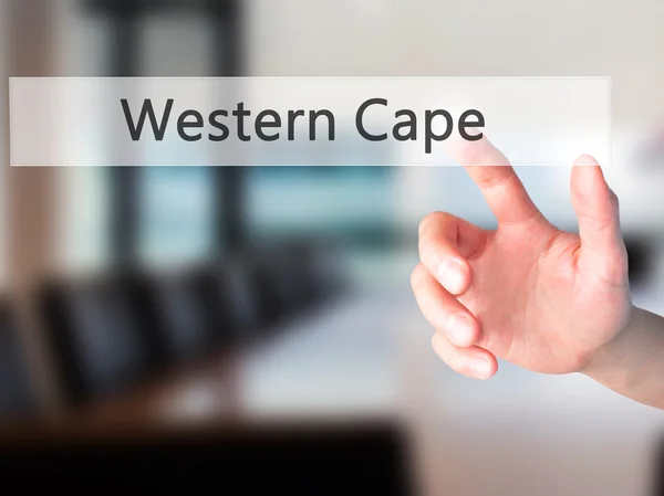 Western Cape - Hand indrukken van een knop op de onscherpe achtergrond conc — Stockfoto