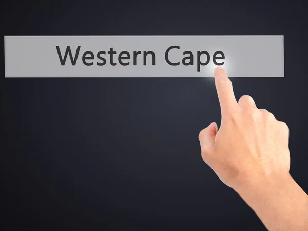Western Cape - Mano presionando un botón en el cono de fondo borroso — Foto de Stock
