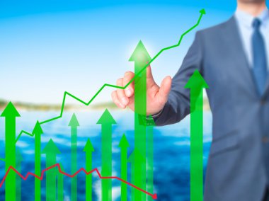 Satış büyüme grafik - touch s işadamı el basarak düğmesini