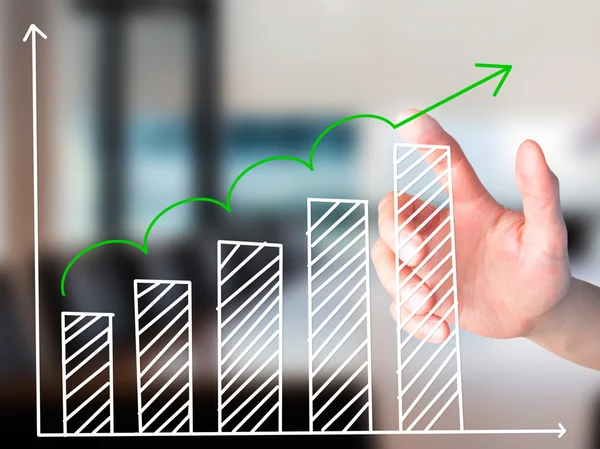 Businessman hand pressing Sales Growth Graph on virtual screen.