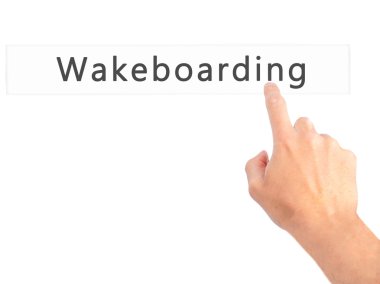 Wakeboarding - arka plan bulanık konsantrasyon üzerinde bir düğmeye basarak el
