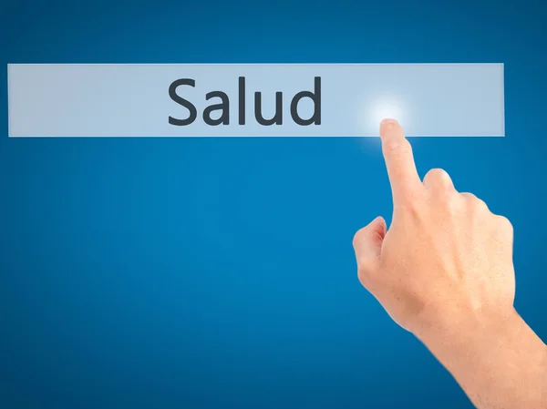 Salud - Hand pressing a button on blurred background concept on — Stock Photo, Image