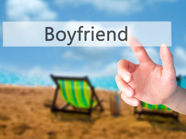 Boyfriend - Hand pressing a button on blurred background concept — Stock Photo, Image
