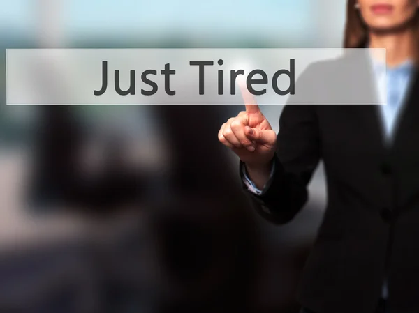 Just zmęczony-businesswoman ręka naciśnięcie przycisku na ekranie dotykowym — Zdjęcie stockowe
