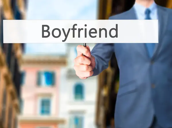 Boyfriend - Businessman hand holding sign — Stock Photo, Image