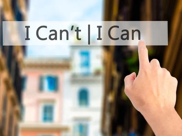 I Can I Can't - Hand pressing a button on blurred background con — Stock Photo, Image