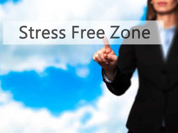 Stress Free Zone - affärskvinna handen trycka knappen på touch s — Stockfoto