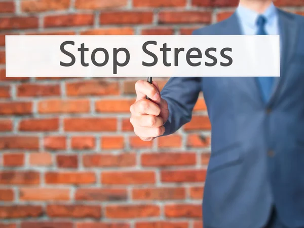 Detener el estrés - Empresario mano sosteniendo signo —  Fotos de Stock