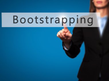 Bootstrapping - Businesswoman hand pressing button on touch scre clipart