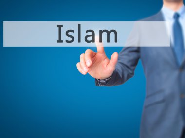 Islam - dokunmatik ekran interfa işadamı el basarak düğmesini