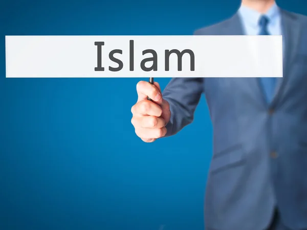 Islam - Geschäftsmann hält Schild in der Hand — Stockfoto