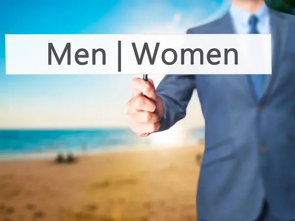 Männer Frauen - Geschäftsmann Hand hält Zeichen — Stockfoto
