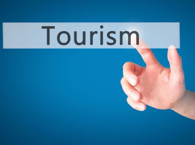 İş yaratma - dokunmatik ekran butonuna işadamı el basarak