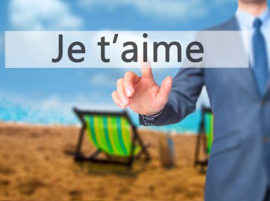 İş yaratma - dokunmatik ekran butonuna işadamı el basarak 