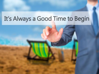 İş yaratma - dokunmatik ekran butonuna işadamı el basarak 