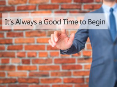 İş yaratma - dokunmatik ekran butonuna işadamı el basarak 