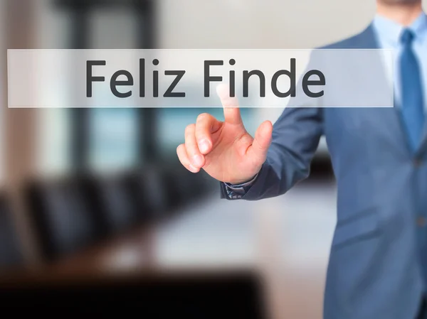 Feliz Finde (Happy Weekend In Spanish) - Пресса для рук бизнесмена — стоковое фото