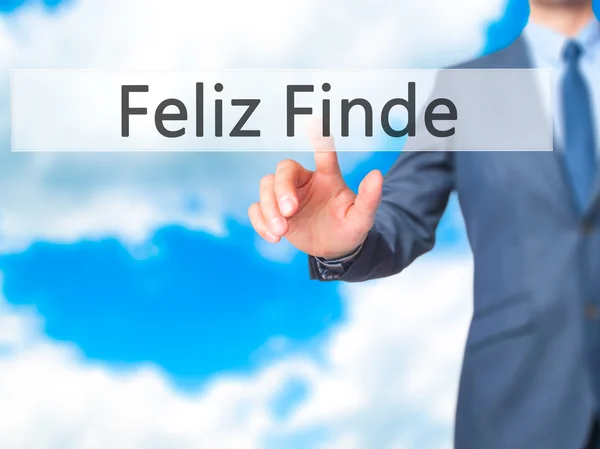 Feliz Finde (щасливий уїк-енд в іспанською мовою) - бізнесмен сторони преси — стокове фото