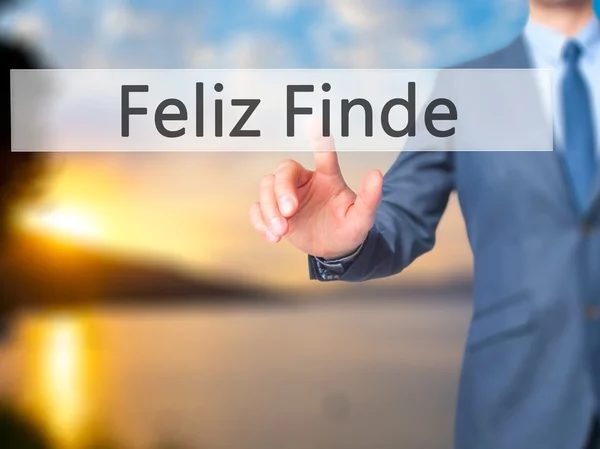 Feliz Finde (Happy Weekend In Spanish) - Пресса для рук бизнесмена — стоковое фото