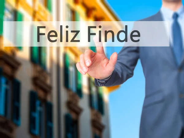 Feliz Finde (Happy Weekend In Spanish) - Пресса для рук бизнесмена — стоковое фото