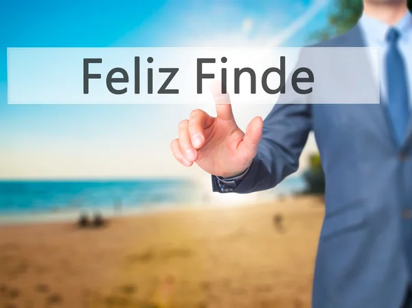 Feliz Finde (щасливий уїк-енд в іспанською мовою) - бізнесмен сторони преси — стокове фото