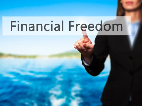金融の自由 - タッチの実業家手押すとボタン — ストック写真