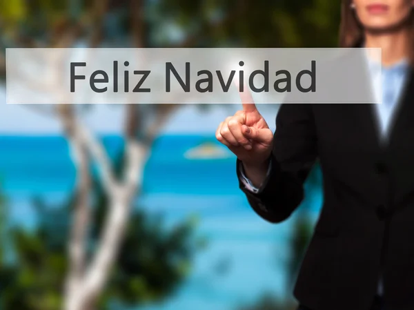 Feliz navidad (frohe Weihnachten auf spanisch) - Geschäftsfrau Hand — Stockfoto