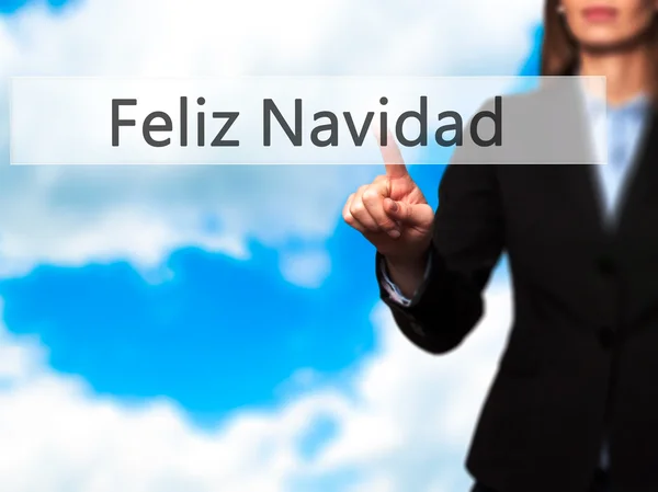 Feliz navidad (frohe Weihnachten auf spanisch) - Geschäftsfrau Hand — Stockfoto