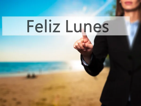 Lunes Feliz (щасливі понеділка в іспанською мовою) - бізнес-леді сторони преси — стокове фото