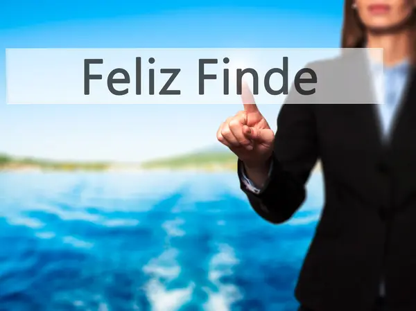 Feliz Finde (щасливий уїк-енд в іспанською мовою) - бізнес-леді рука попередньо — стокове фото