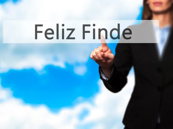 Feliz Finde (щасливий уїк-енд в іспанською мовою) - бізнес-леді рука попередньо — стокове фото