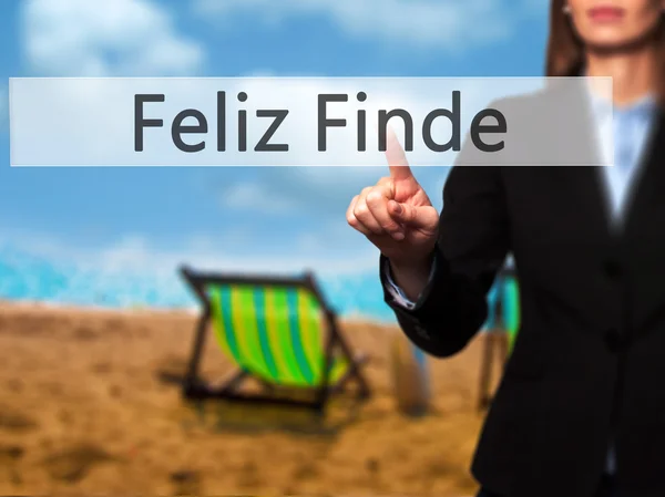 Feliz Finde (щасливий уїк-енд в іспанською мовою) - бізнес-леді рука попередньо — стокове фото