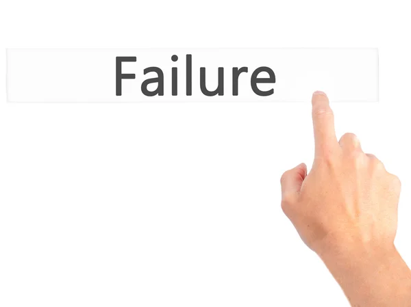 Failure - Hand pressing a button on blurred background concept o — Stock Photo, Image