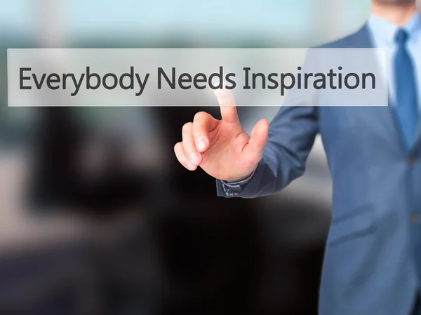 Everybody Needs Inspiration - Businessman hand pressing button o — Stock Photo, Image