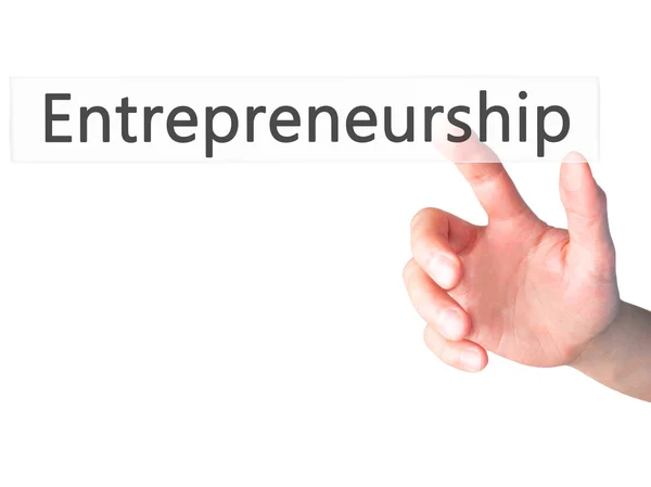 Empreendedorismo - Mão pressionando um botão no fundo embaçado — Fotografia de Stock