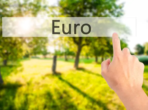 Euro - Hand indrukken van een knop op de onscherpe achtergrond concept op v — Stockfoto