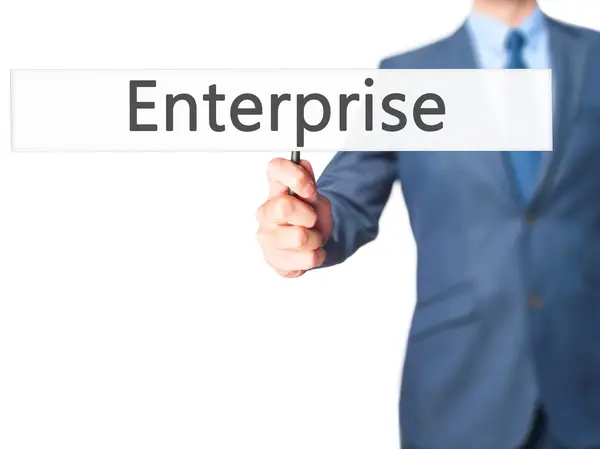 Enterprise - zakenman hand hebt van teken — Stockfoto