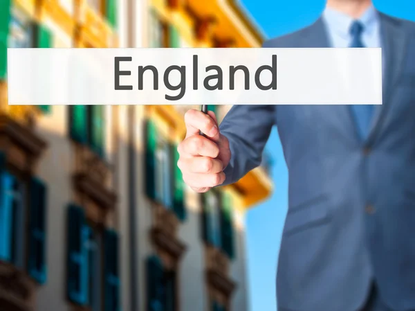 England - Forretningsmann-håndholdingskilt – stockfoto