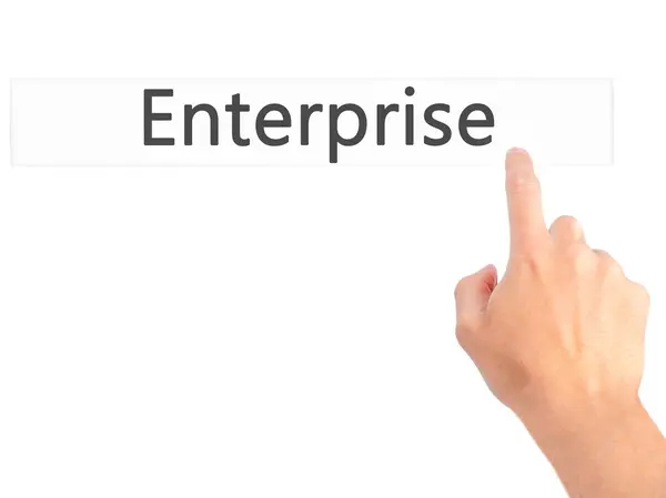 Enterprise - Handdrücken einer Taste auf verschwommenem Hintergrundbild — Stockfoto