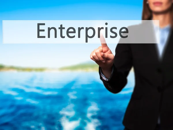 Enterprise-Zakenwoman handdruk knop op aanraakscherm — Stockfoto