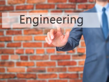 Mühendislik - işadamı el basarak düğmesini Touch ekran i