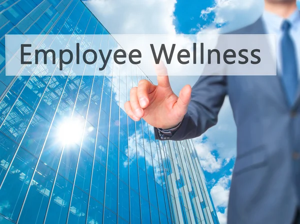 Employee Wellness - Businessman hand pressing button on touch sc — Stock Photo, Image