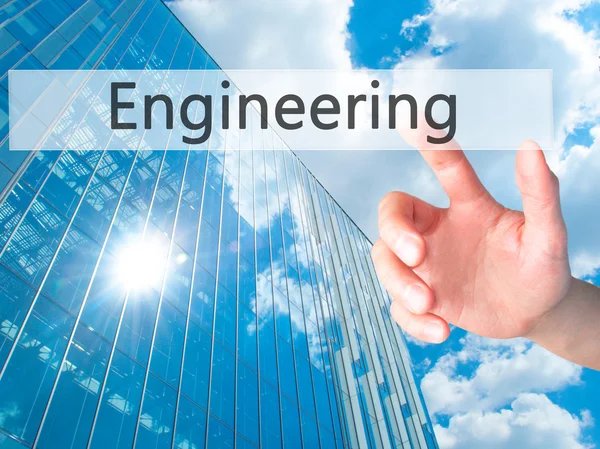 Engineering - Hand trycka på en knapp på suddig bakgrund conce — Stockfoto