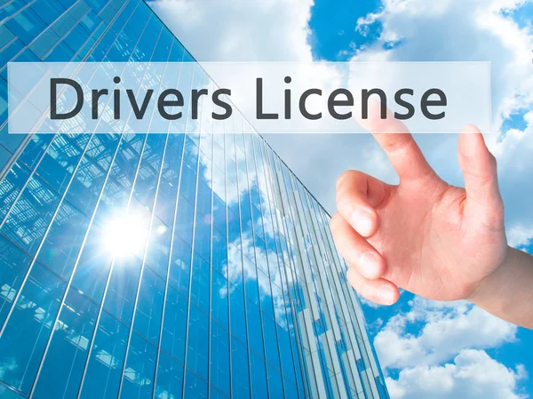 Drivers License - Hand pressing a button on blurred background c — Stock Photo, Image