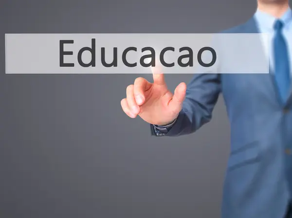 Educaco (포르투갈어에서 교육)-사업 손 부를 누르면 — 스톡 사진